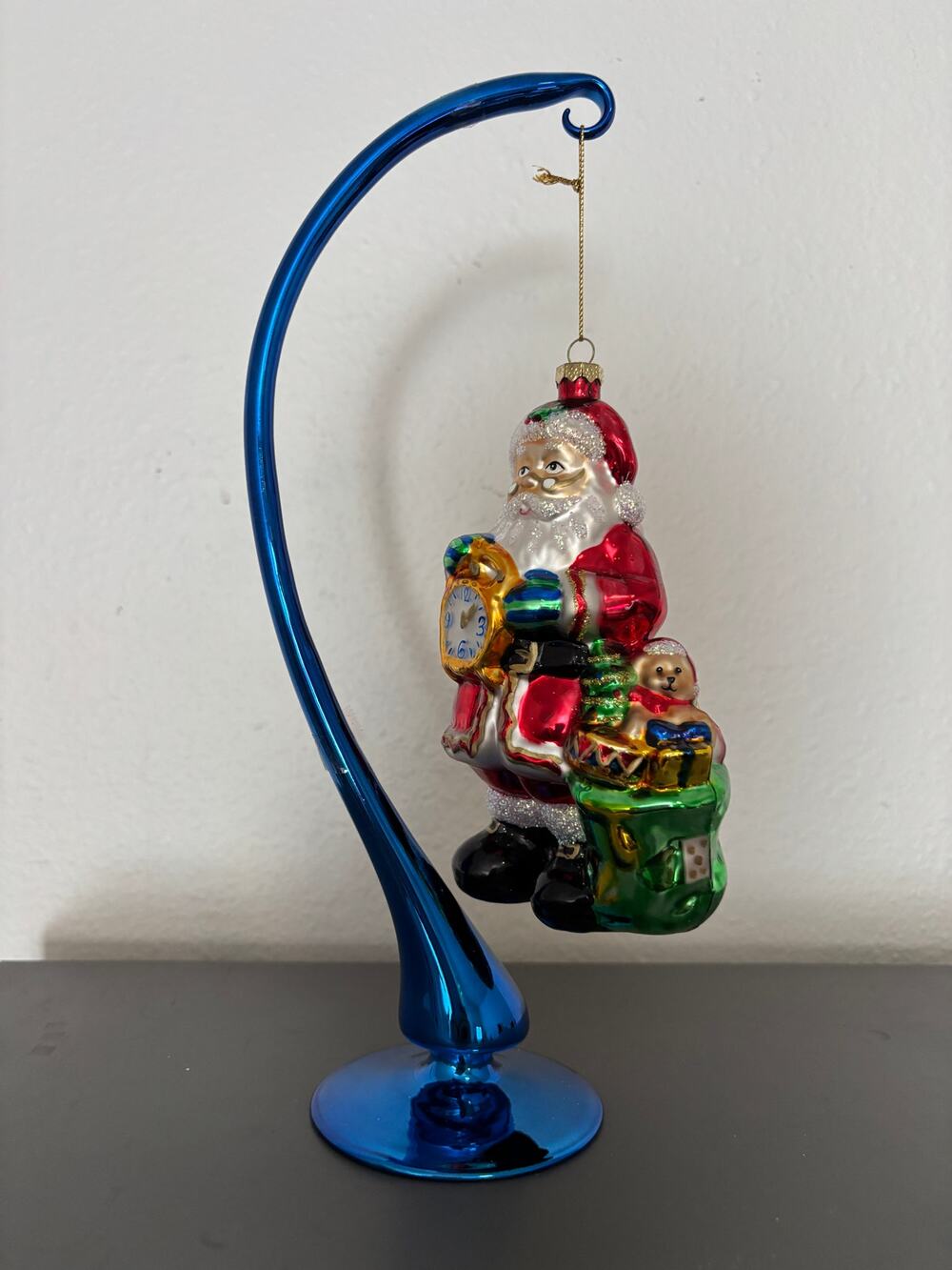 Glass Ornament with stand Santa with Gifts
